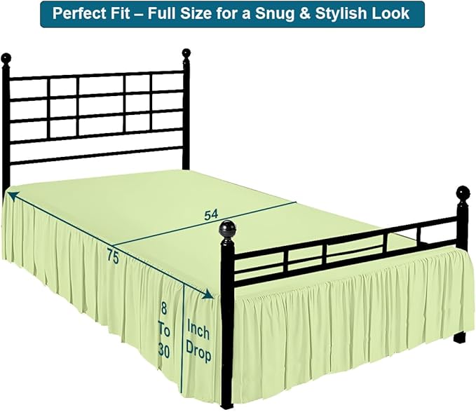 Shreem Linen Ruffled Bed Skirt with Split Corners, Gathered Style, 100% Microfiber, 30-Inch Drop, Dust Ruffle Bedskirt with Platform, Full-XXL, Sage