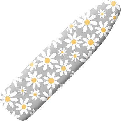 Extra Thick Ironing Board Cover and Pad, 15x54 Ironing Board Cover, Resist Scorching and Staining,Elastic Edges,Grey White Daisy Spring Summmer Flowers