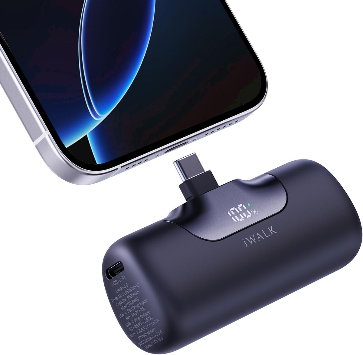 iWALK Portable Charger 5500mAh Next-Gen Small Power Bank 22.5W Fast Charging Battery USB-C Portable Phone Charger for iPhone 16/15 16 Plus 16 Pro Max iPad, Samsung Galaxy S25 S24 S23 Android, Black