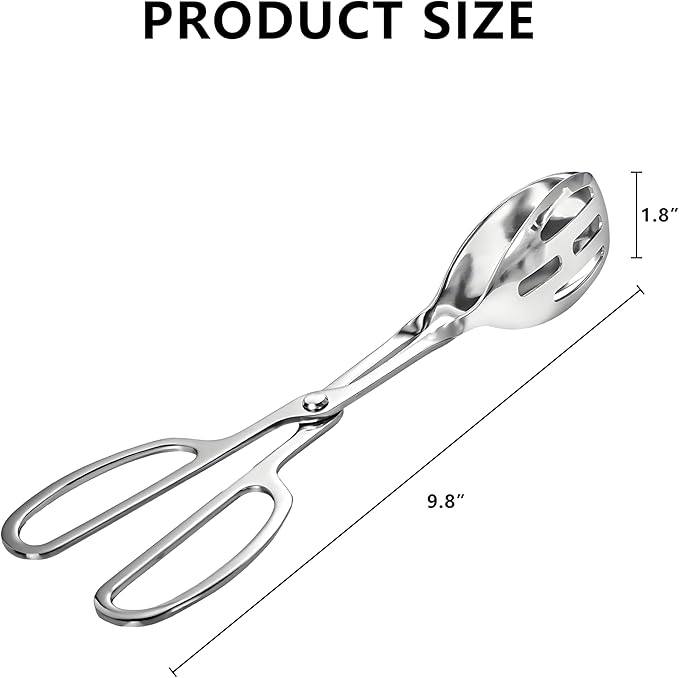 Kitchen Tongs for Cooking for Buffet Party Catering - Stainless Steel Salad Tongs for Food Bread Cake Bake Dessert, 10-Inch Serving Tongs for Grill, Steak, Barbecue, Scissor Design (1 Pack)