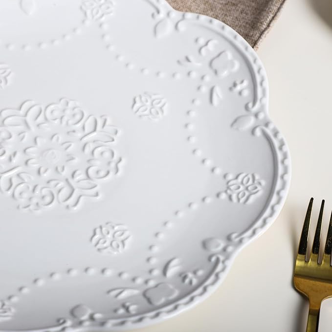Gaolinci European Palace Series Lace Embossed Ceramic Dinner Plate