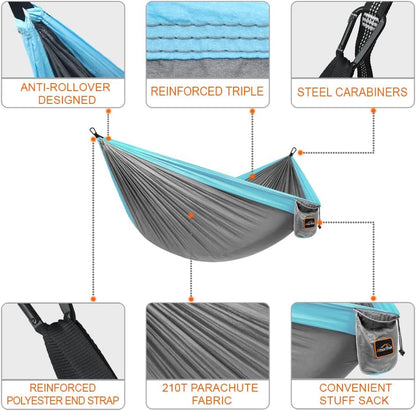 Camping Hammock, Super Lightweight Portable Parachute Hammock with Two Tree Straps Single or Double Nylon Travel Tree Hammocks for Camping Backpacking Hiking