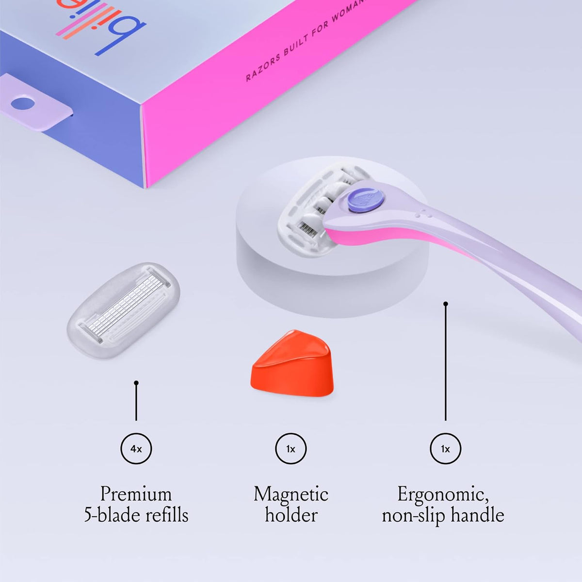 Billie Razors for Women Shave Kit – Women’s Razor + 4 x 5-Blade Razor Refills + Magnetic Holder – DreamPop