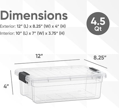 Superio Storage Bins with Lids- 4 Pack, 4.5 Qt Clear Boxes for Organizing, Stackable Plastic Containers- BPA Free, Non-Toxic, Odor Free, Organizer for Home, Office, Dorm