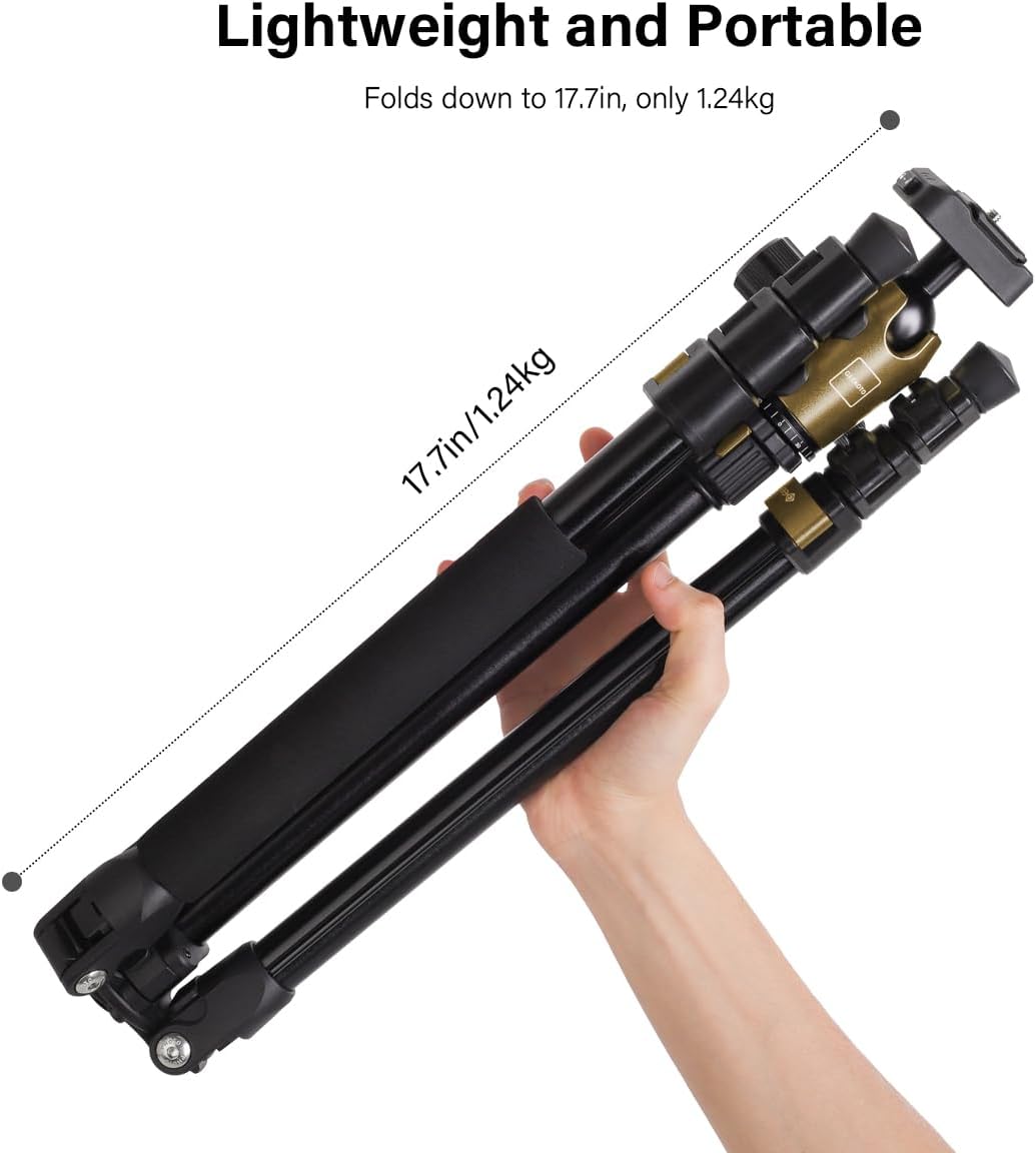 Geekoto 73-Inch Camera Tripod - Lightweight DSLR Tripod with 360° Ball Head & Quick Release Plate, Supports Up to 33.07 lbs, Portable for Travel & Outdoor Photography
