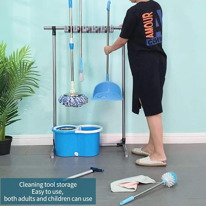 Broom Mop Holder Floor-Mounted mop Rack Cleaning Tool storage for laundry room closet organizer (6racks)