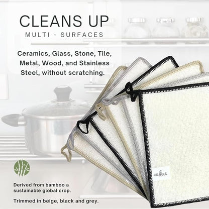 Whiffkitch Dishcloths Dishrags for Kitchen and Household Cleaning 6x7 6-Pack Non-Scratch 2-Ply Weave, Rayon Derived from Bamboo, Absorbent, Washable, Long-Lasting