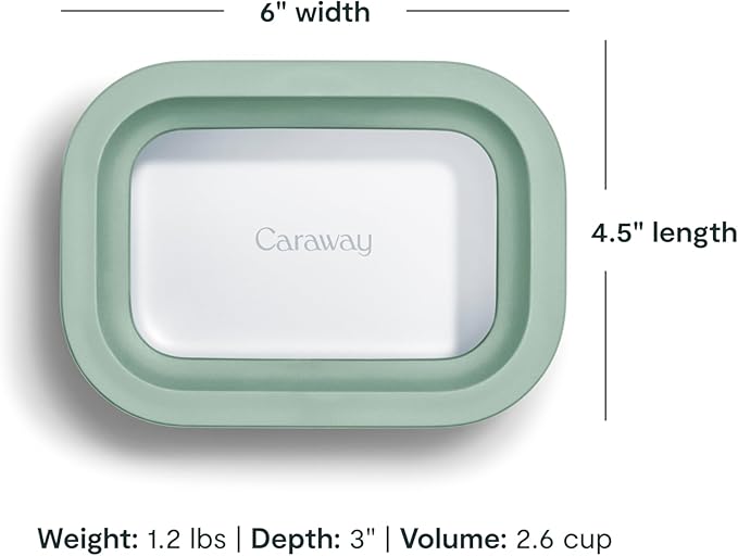Caraway 2pc Glass Food Storage Set - 2.6 Cup Food Containers (2) - Non-Toxic Ceramic-Coated Glass - Air Release Technology - Compact & Stackable Design - Mist