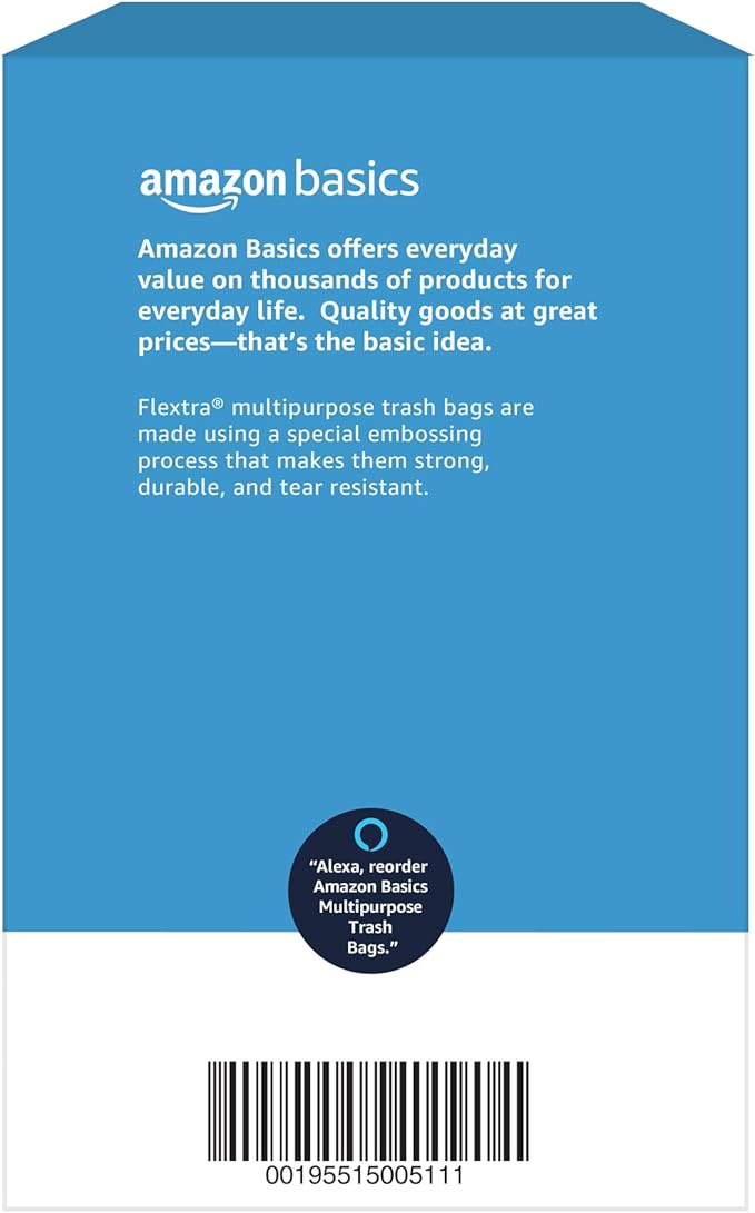 Amazon Basics Flextra Multipurpose Drawstring Trash Bags, 30 Gallon, 50 Count