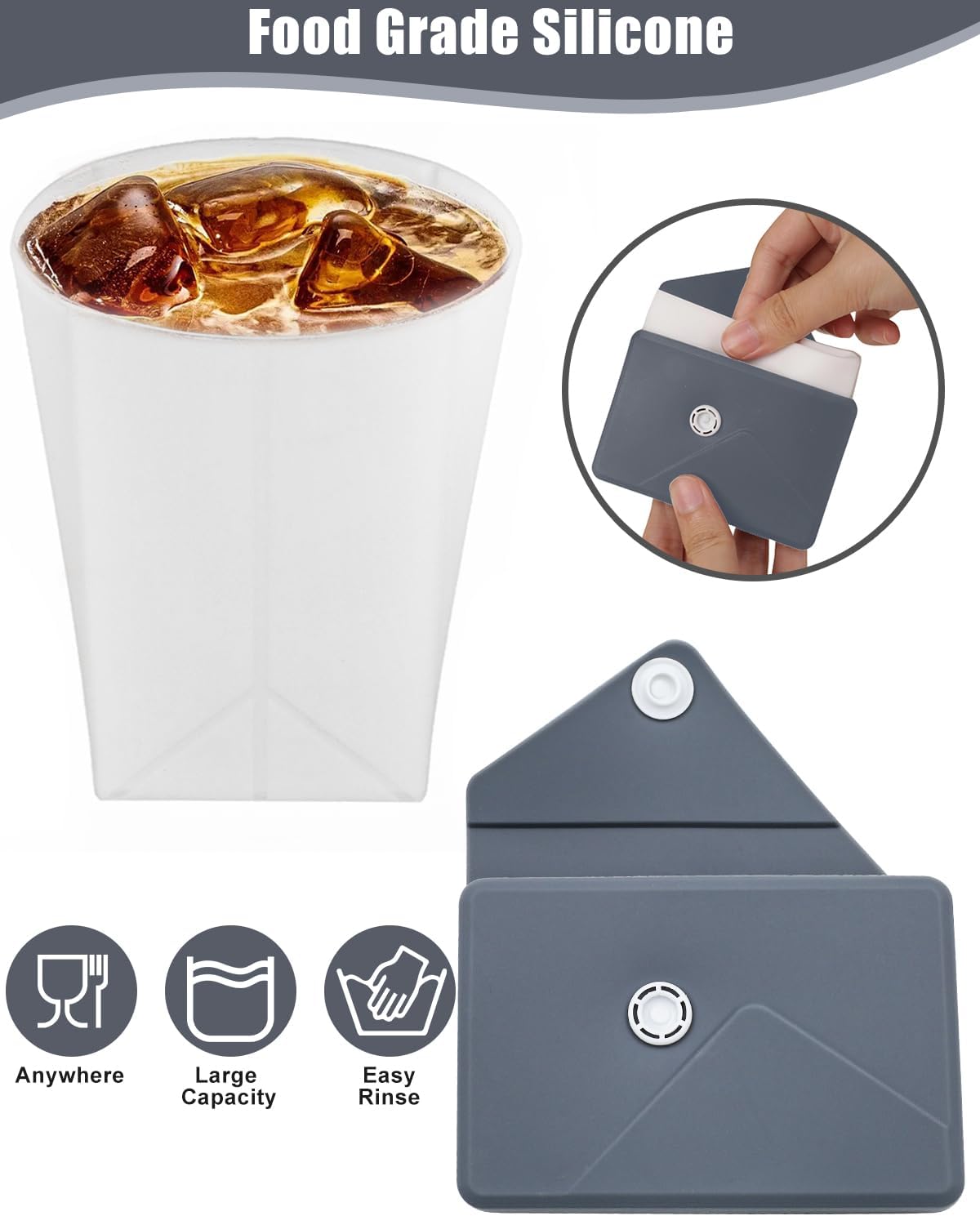 Collapsible Cup[2025 Upgraded] Silicone Foldable Water Cup, Collapse Water Bottles with Envelope-Shaped Storage Pouch, Portable Camping Cup for Outdoors, Travel, Camping (Space Grey)