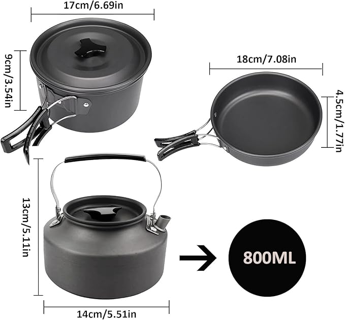 aiGear Camping Cookware Mess Kit, Non-Stick Camping Pan Pot Kettle, Lightweight Aluminum Camping Utensils, Collapsible Portable Camping Cooking Set for Outdoor Cooking Hiking Picnic