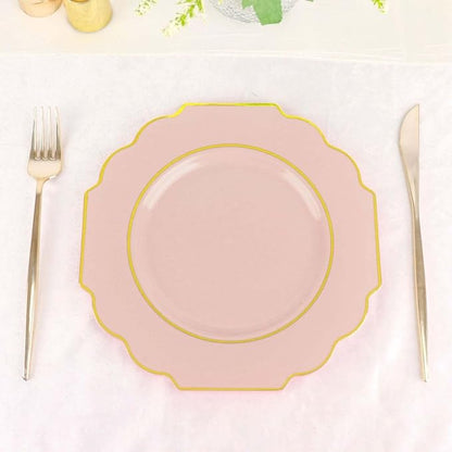 Blush Hard Plastic Dessert Plates, 50 Pack 8" Disposable Round Baroque Plates