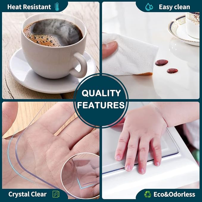 Table Protector Clear Plastic PVC Tablecloth Water Resistant Table Top Protector Wood Furniture Protective Thicken Crystal Desk Pad PVC Vinyl Dining Cover Easy Clean Wipeable Polyester Pad 44x56 in
