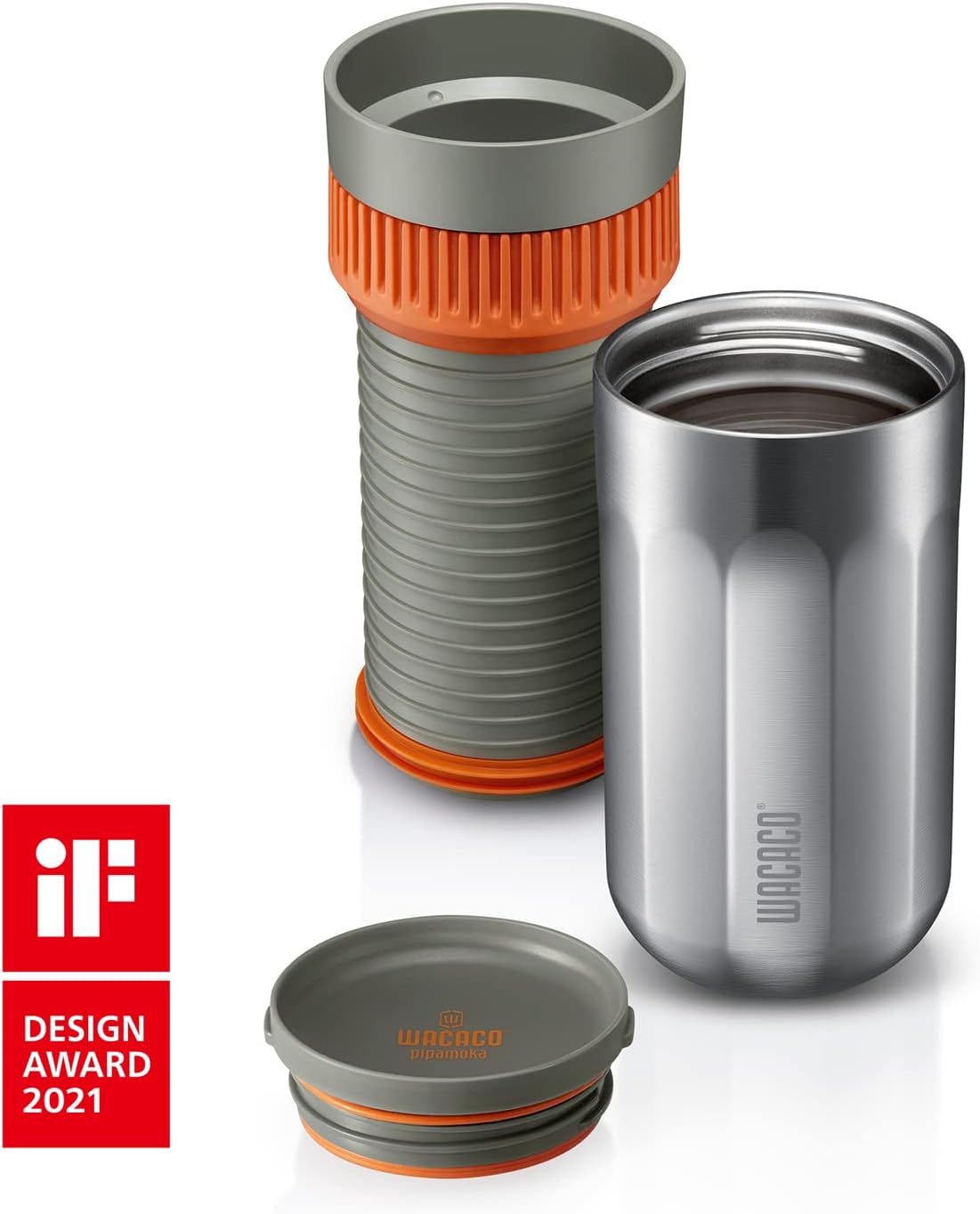 WACACO Pipamoka Portable Coffee Maker, Coffee brewer, All-in-one Vacuum Pressured，Insulated Travel Mug, Hand Powered and Filter Pressure Brewer, Stainless Steel Thermo Cup, 10 fl oz