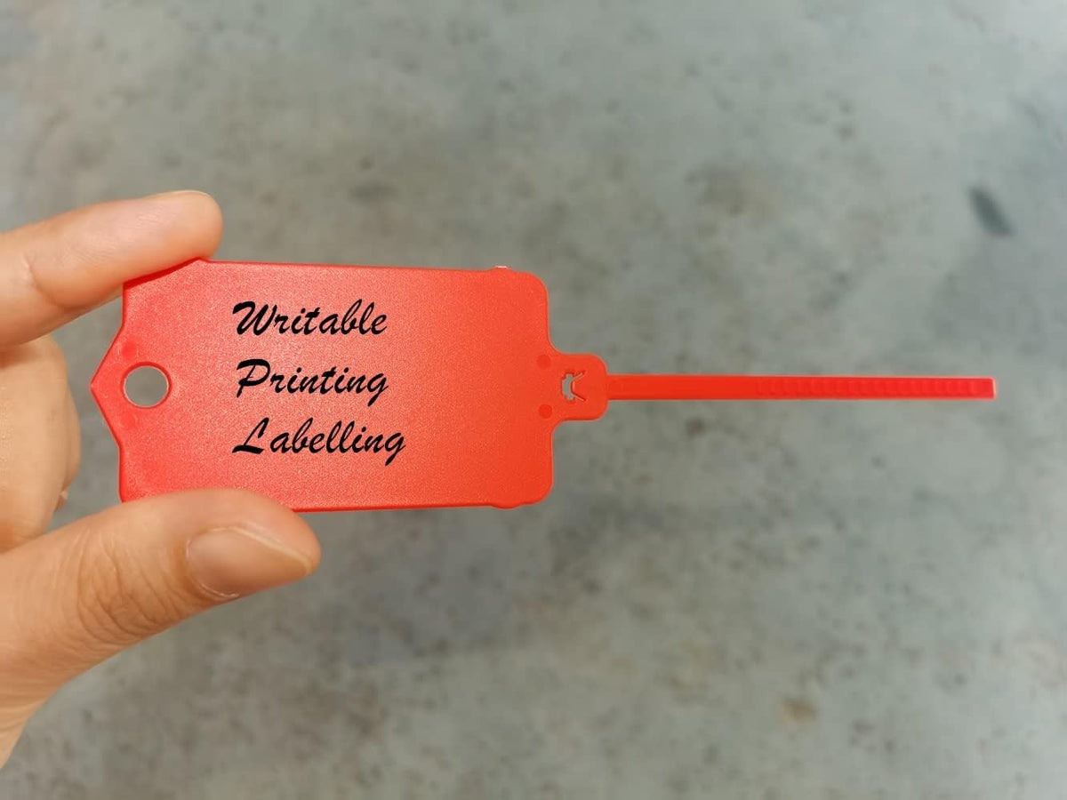 100pcs Reusable Blank Plastic Tags Ties Key Tags 1.45"*2.48" Serrated Tension Sealing Strap with Large Label Plastic Tie Mark Label Waterproof Hang Sign Write on Tag (Red, 100pcs)