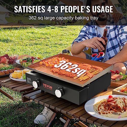 VEVOR Commercial Griddle, 22.4" Heavy Duty Manual Flat Top Griddle, Countertop Gas Grill with Non-Stick Cooking Plate, Countertop Gas Griddles, H-Shaped Burner Restaurant Portable Grill, 13,000 BTU