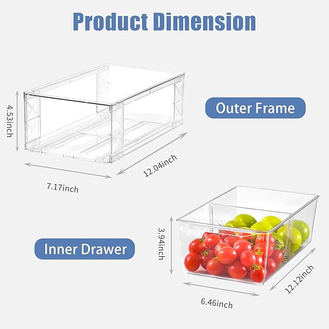 Plastic Drawers Storage, 6Pack Clear Stackable Storage Drawers, Acrylic Storage Bins with Drawers for Fridge Organizers, PlasticDrawers Stackable for Makeup Organizers Cosmetic Display, Medium