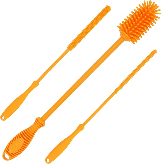12.5" Silicone Bottle Brush & Straw Cleaner Brush Set | Water Bottle Cleaner for Hydro Flasks, Tumblers, Glassware, Vases and Narrow Neck Containers