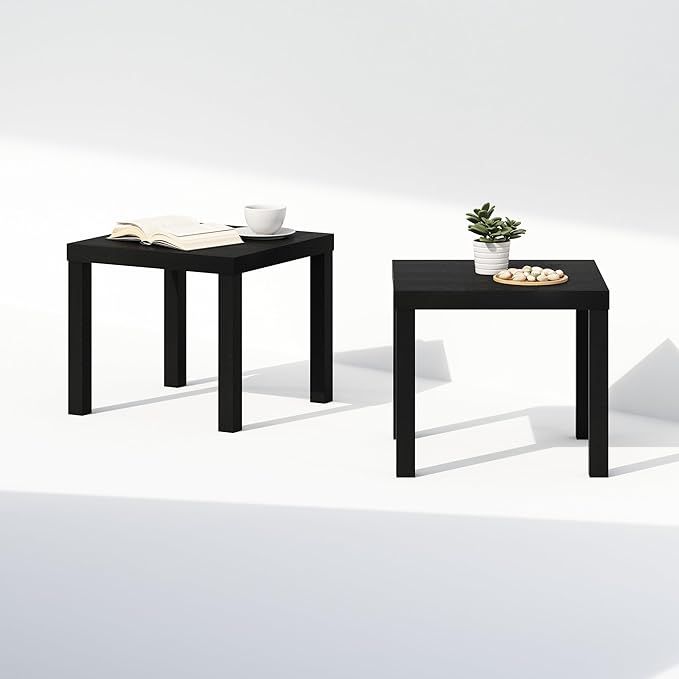 Furinno Classic Coffee Table Set of 2, Square Modern Coffee Table