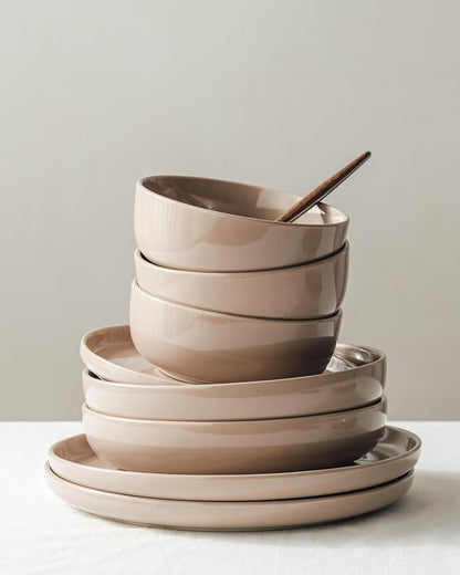 Famiware Milkyway 24-Piece Stoneware Plates and Bowls, Cinnamon Brown |