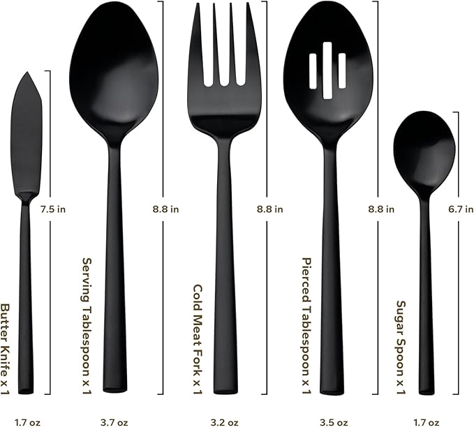 Alata Potter Black 45-Piece Forged Silverware Set with Utensil-Serving Set, Service for 8, Stainless Steel Flatware Set, Modern Design with Satin Finish, Ideal for Home, Kitchen, Party, Camping