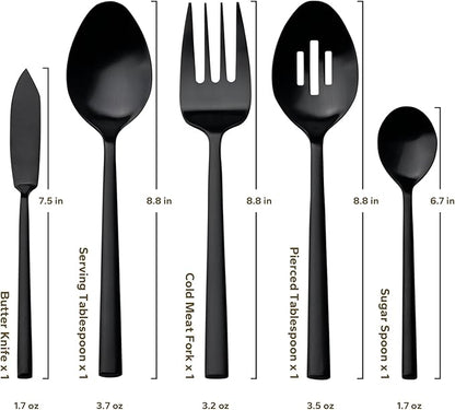 Alata Potter Black 45-Piece Forged Silverware Set with Utensil-Serving Set, Service for 8, Stainless Steel Flatware Set, Modern Design with Satin Finish, Ideal for Home, Kitchen, Party, Camping