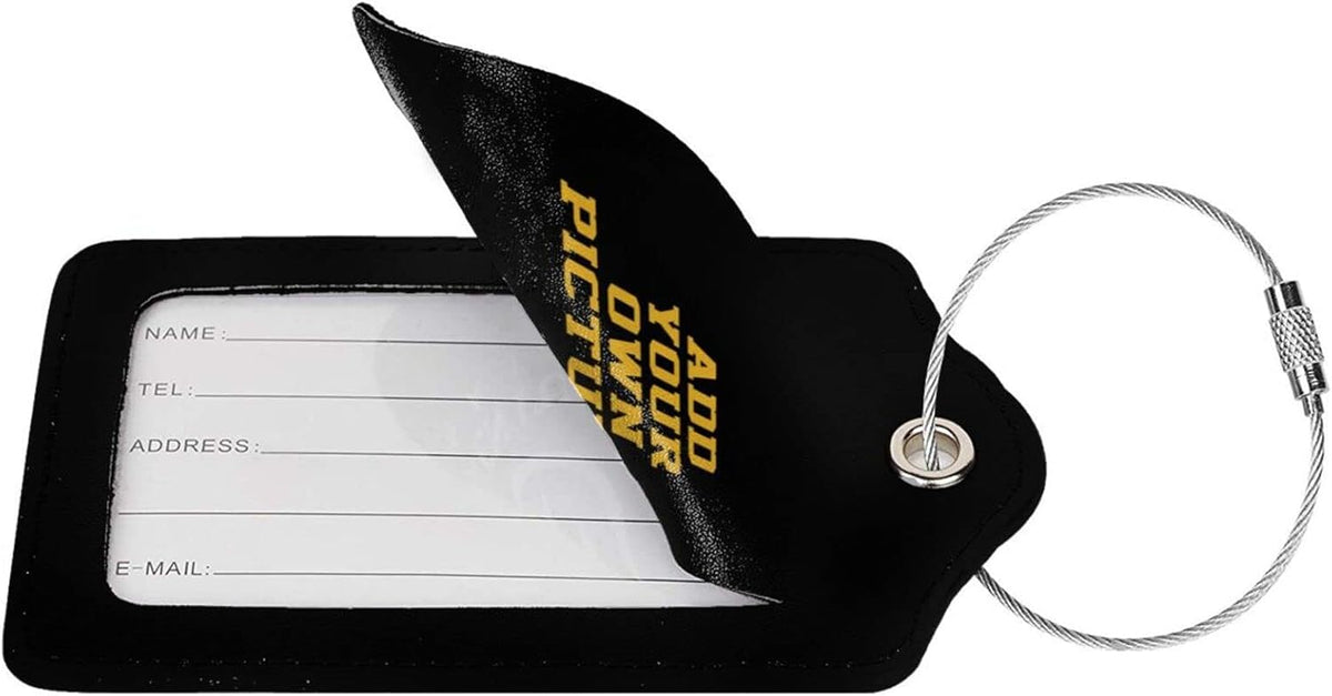 2PC Custom Luggage Tags Personalized Leather Luggage Tag with Photo/Text, DIY Blank Bag Tag with Full Back Privacy Name ID Card Stainless Steel Loop Suitcase Labels, Travel Bag Tags