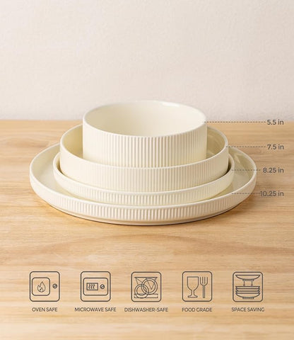 Ceramic Dinnerware Set for 4, 16-Piece Plates and Bowls Set | Lightweight