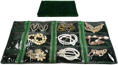 Travel Jewelry Roll Bag Portable Organizer Pouch With Grids&PVC Cover Storage Bags for Necklace, Bracelet, Bracelet,Ring, Badge, Pendant