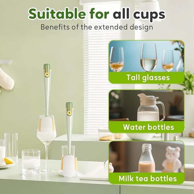 5-in-1 Bottle Cleaning Brush Set, Multifunctional Household Cleaning Kit with Long Flexible Scrubber,for Narrow Mugs, Stainless Steel Cups, Baby Bottles and Tumbler (White, 1 pcs)