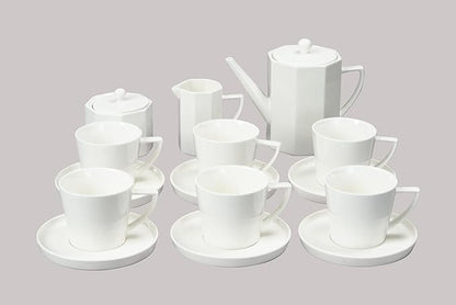 Bone China Cone Shape, Elegance White Cup Coffee 8oz & Saucer, Set of 6 Cup & 6 Saucer