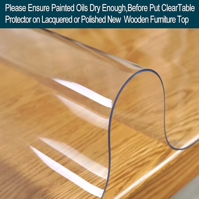 Table Protector Clear Plastic PVC Tablecloth Water Resistant Table Top Protector Wood Furniture Protective Thicken Crystal Desk Pad PVC Vinyl Dining Cover Easy Clean Wipeable Polyester Pad 44x56 in