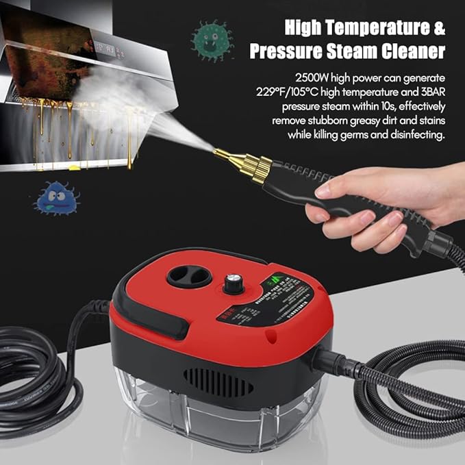 Decdeal Steam Cleaner - 2500W High Temperature Pressurized Handheld Steam Cleaning Machine with Brush Heads and Gloves, for Car Floors Kitchen Furniture Bathroom Windows