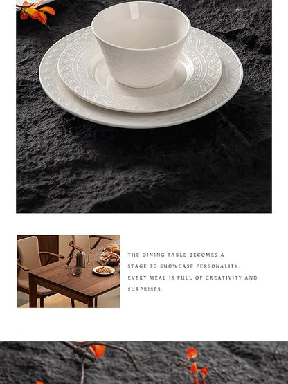 4-piece set, ceramic tableware set, relief plate and bowl set, microwave and