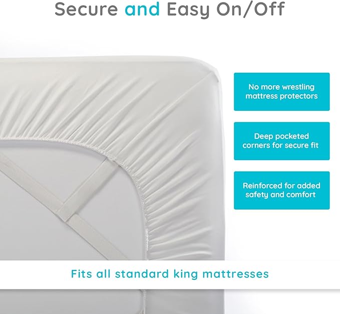 PUREgrace Tencel Mattress Protector (King) – Waterproof, Noiseless Cover, Soft and Breathable with Deep-Pocketed Corners for Secure Fit
