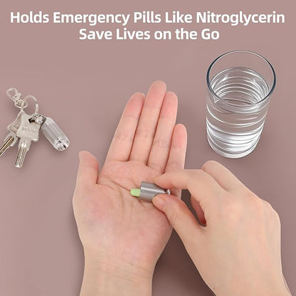 Titanium Keychain Pill Holder Waterproof Lightweight Portable Pocket Mini Pill Case for Emergency Medicine Travel Fits Daily Purse Wallet Small Pill Box Containers (Medium（2 Separate Compartments）)
