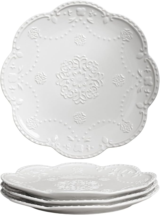 Gaolinci European Palace Series Lace Embossed Ceramic Dinner Plate