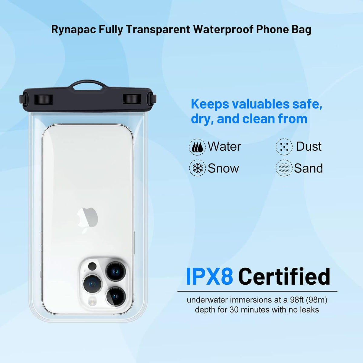 Waterproof Phone Pouch Bag - 8.5in WaterProof Cell Phone Case for Beach Travel Must Haves, Waterproof Phone Holder with Lanyard for iPhone 16 15 Pro Max Galaxy S24 S23 Ultra Pixel 8, Cruise Essentials