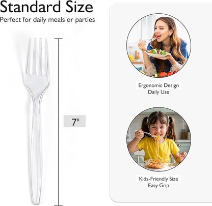[300 Count] Clear Heavy Duty Plastic Forks, Disposable Plastic Forks, Fancy Plastic Cutlery, Elegant Disposable Forks, Plastic Utensils Set, Clear Forks Set