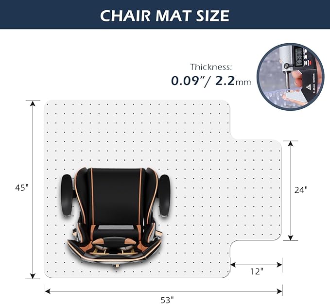 SALLOUS Clear Chair Mat for Carpet, 53" x 45" Heavy Duty Vinyl Floor Mat for Carpeted Floors, Gaming Chair Mat with Tap, Rolling Under Desk Floor Mat for Home Office