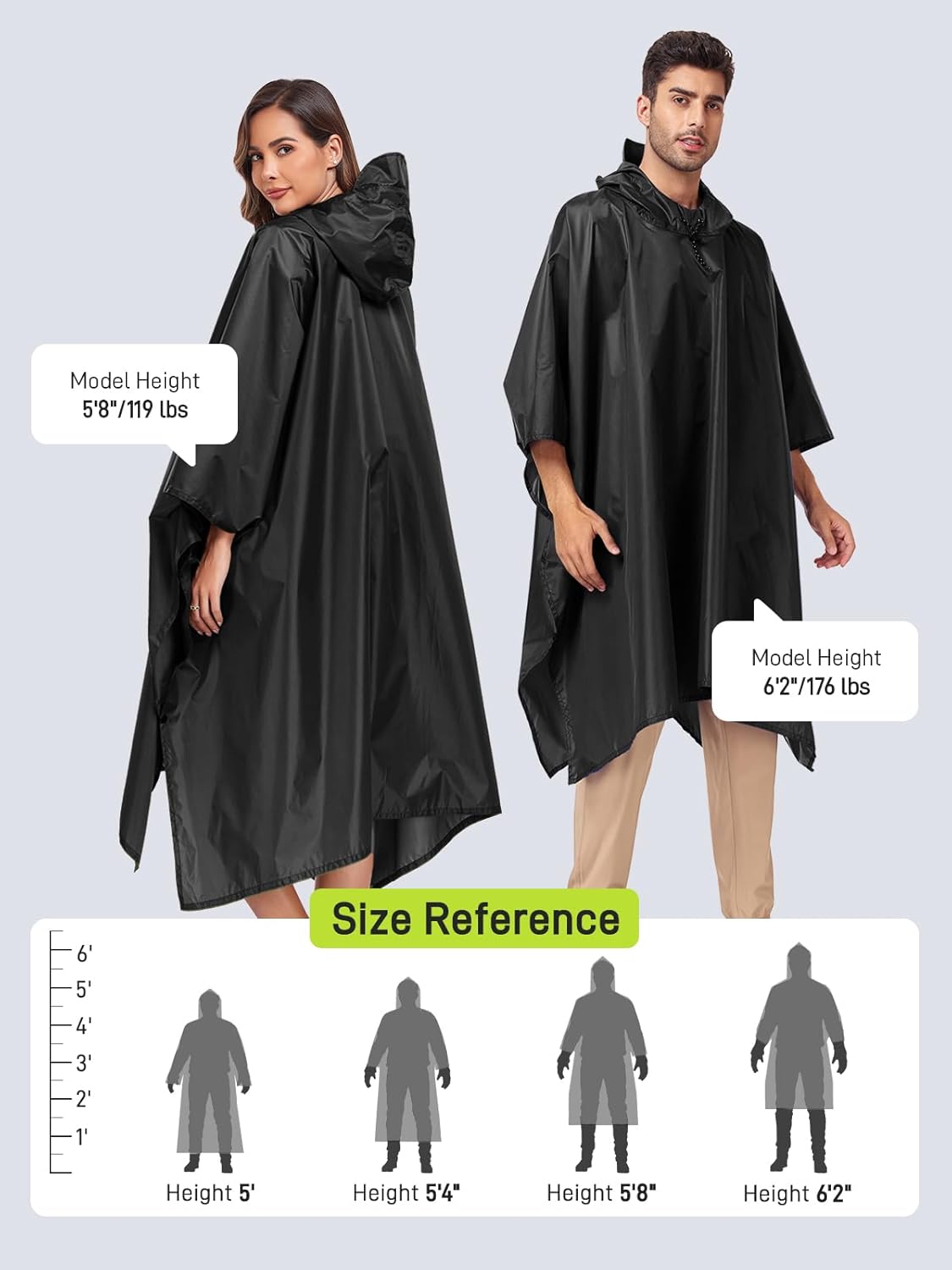 SaphiRose Hooded Rain Poncho Waterproof Raincoat Jacket for Men Women Adults