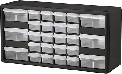 Akro-Mils 26-Drawer Plastic Drawer Storage Cabinet for Garage Organization, Bead Organizer, Building Bricks Storage, Teacher Toolbox, Makeup Organizer, 20" W x 6" D x 10" H, 10126 Black