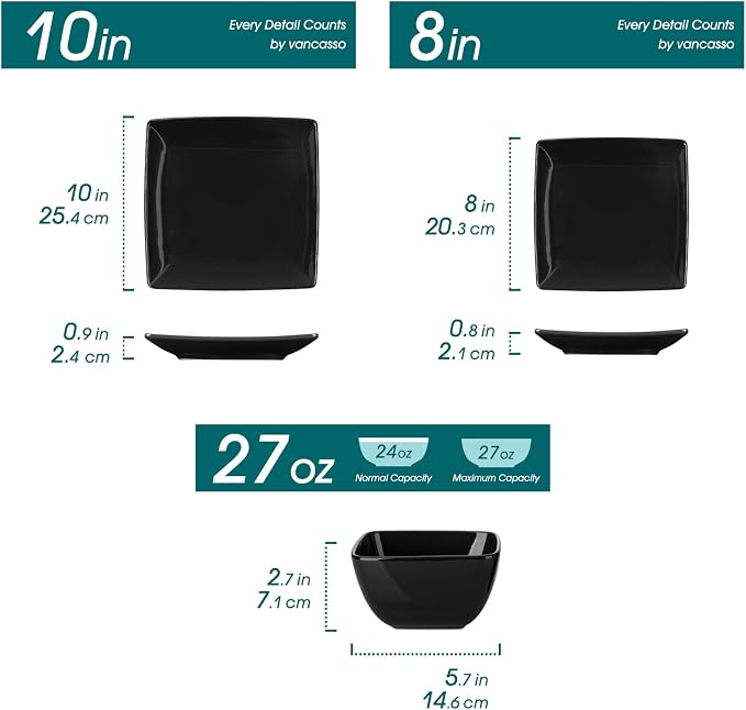 vancasso Soho Dinnerware Sets 12 Pieces, Plates and Bowls Sets, Dinner Plate