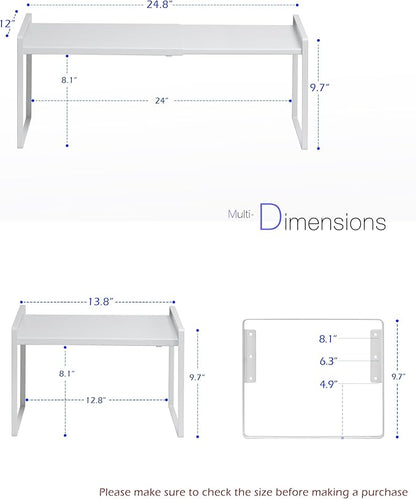 Nxconsu Cabinet Shelf Expandable Height Adjustable Shelf Organizer Riser for Kitchen Cabinet Pantry Cupboard Under Sink Countertop Organization Storage Space Saver Stackable Heavy Duty Metal White XXL