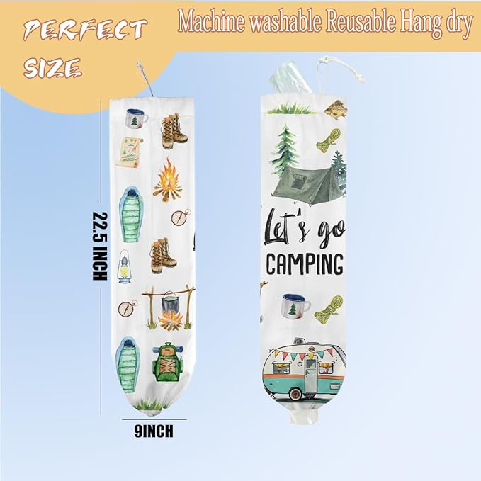 Camping Plastic Bag Holder, Wall Mount Grocery Bag Holder for Plastic Storage bag, Camper Accessories for Inside Storage Organizer Reusable Grocery Bags, Pull Rope Free Adjustment, Gifts for Women Mom