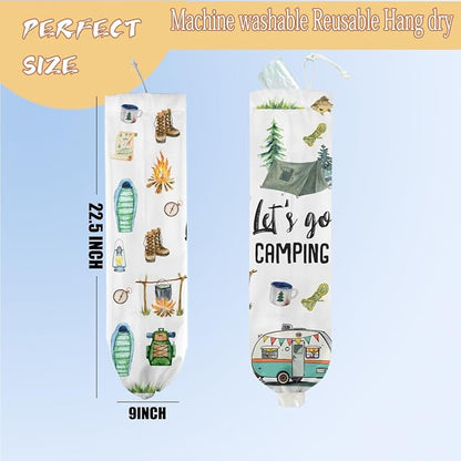 Camping Plastic Bag Holder, Wall Mount Grocery Bag Holder for Plastic Storage bag, Camper Accessories for Inside Storage Organizer Reusable Grocery Bags, Pull Rope Free Adjustment, Gifts for Women Mom