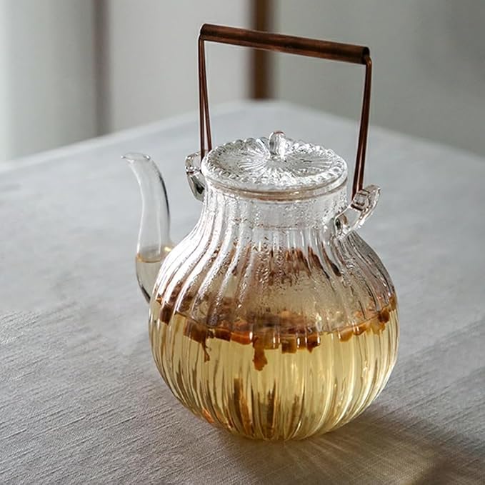 IwaiLoft Stovetop Safe Glass Teapot with Removable Infuser Fine Borosilicate Tea Pot perfect for Fruit Flowering Tea Canister Premium Quality Tea Kettle Gift IW-G086 (25OZ, LINE)