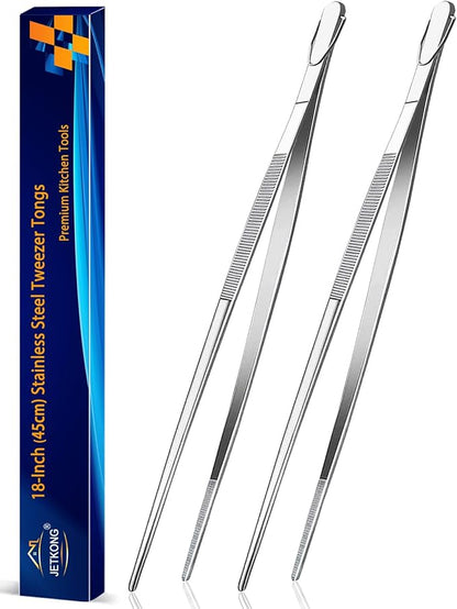 JETKONG 18 Inch (45cm) Extra Long Barbecue Tongs, Heavy Duty Giant Tweezer Tongs for Grilling and BBQ, Set of 2 (Point Tips)