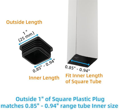 Furnigear Plastic Plugs Tubing End Cap Chair End Caps Outside Bottom Tubing Caps Square Furniture Sliders Glides Black (40, Fit 0.85-0.94" Square Tube Inner Size)