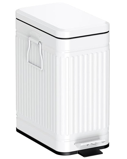 Small Trash Can with Lid Soft Close-10L/2.6 Gal Stainless Steel Outdoor Dog Poop Garbage Can-Metal Waste Bins with Pedal for Bathroom Bedroom Office-White